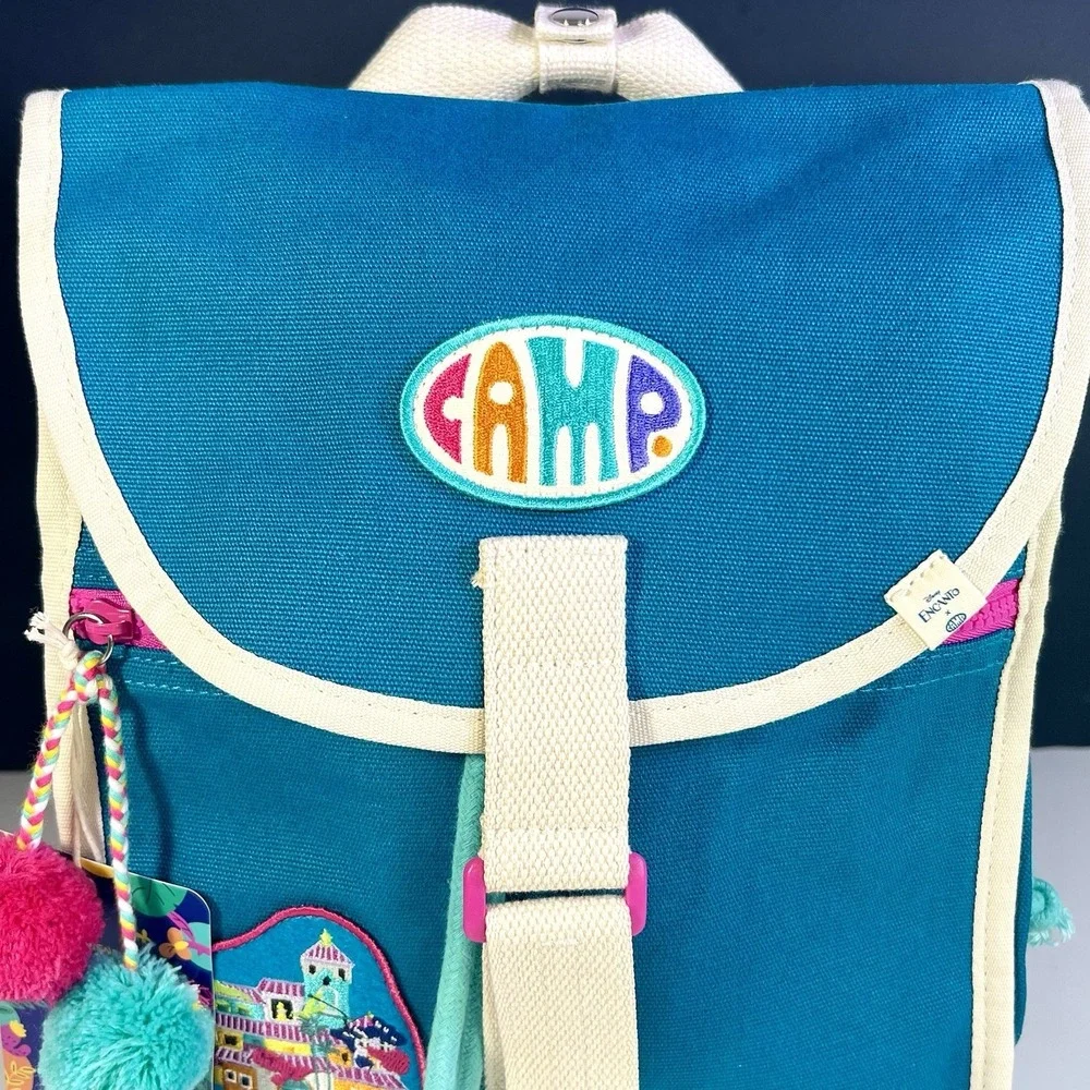 Disney ENCANTO x CAMP Canvas Flap Backpack Bag‎ Embroidered Poms NWT